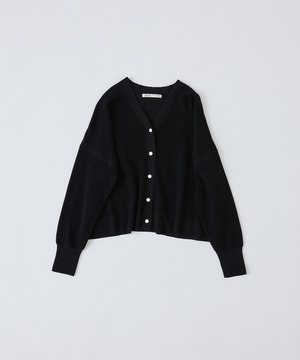 【congés payés】14G麻綿ワッフル編みVネックカーディガン 詳細画像 ブラック 1