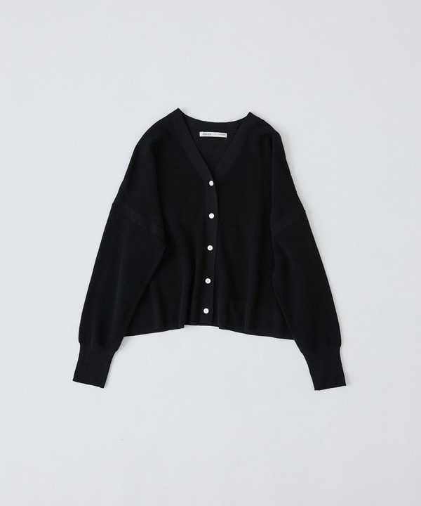 14G麻綿ワッフル編みVネックカーディガン 詳細画像 ブラック 1