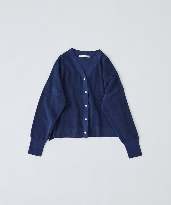 14G麻綿ワッフル編みVネックカーディガン 詳細画像 ブルー 1