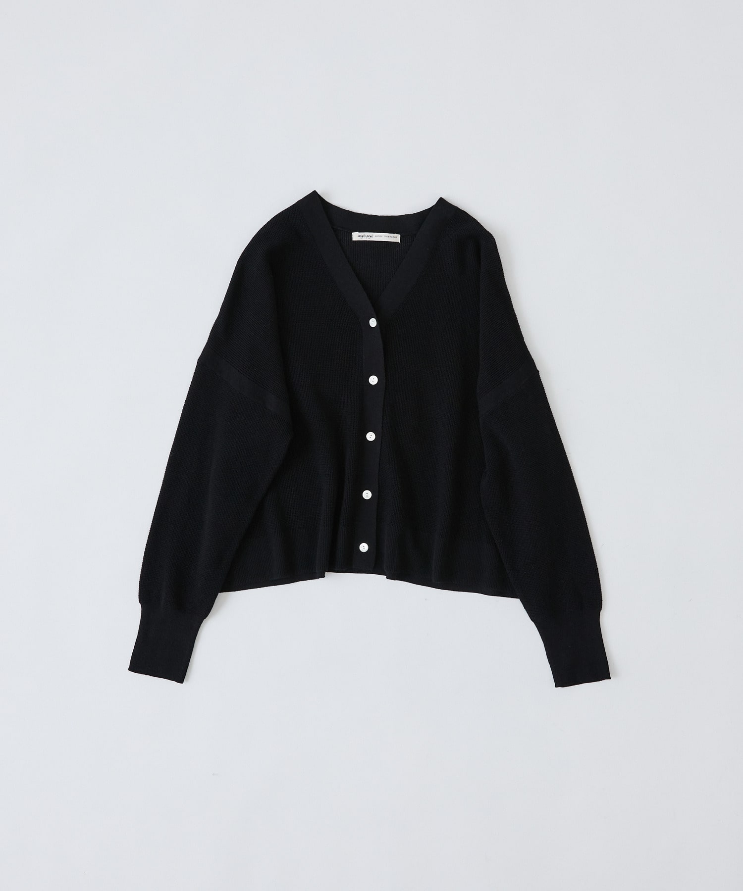【congés payés】14G麻綿ワッフル編みVネックカーディガン 詳細画像 ブラック 1