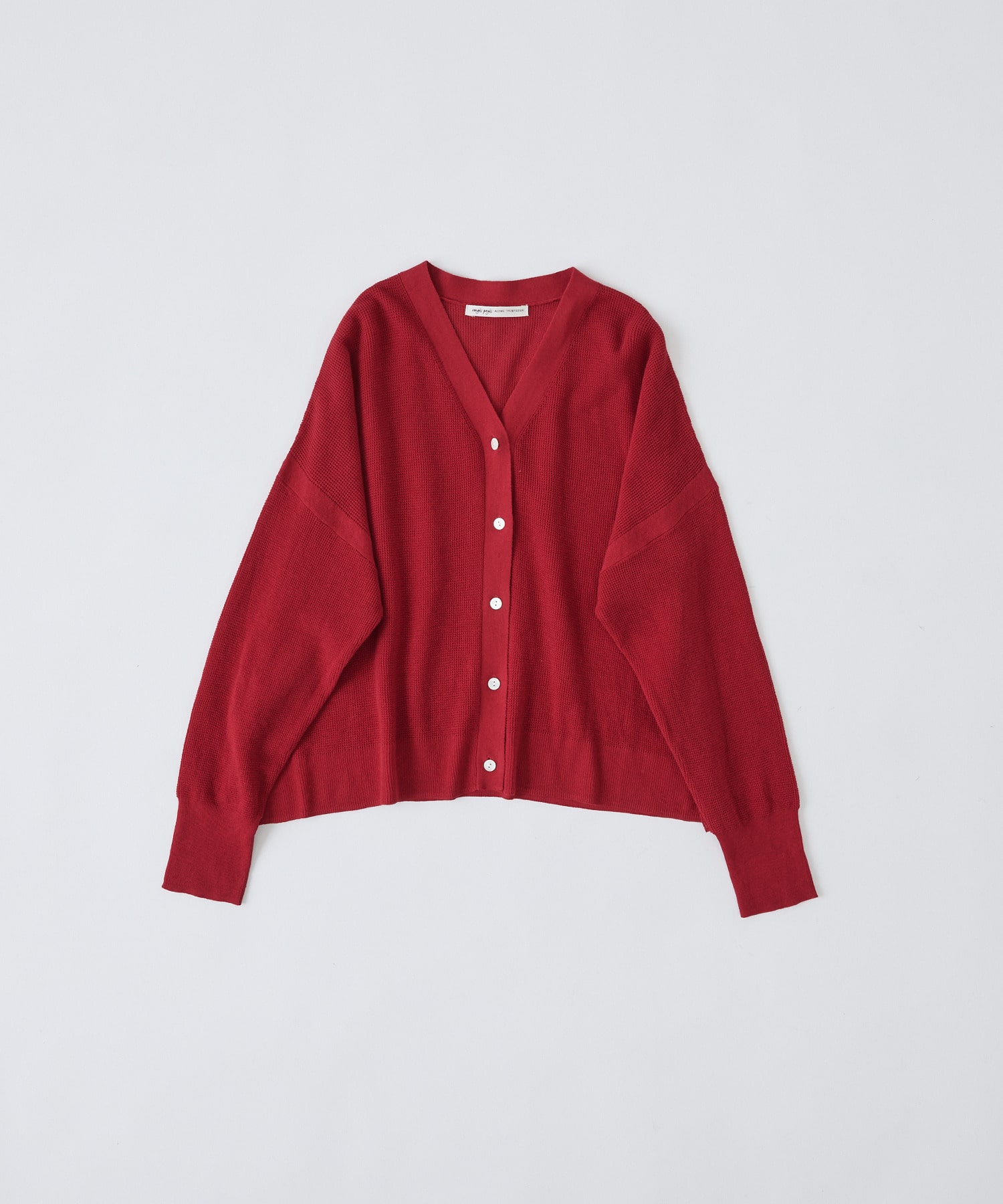 【congés payés】14G麻綿ワッフル編みVネックカーディガン 詳細画像 レッド 1