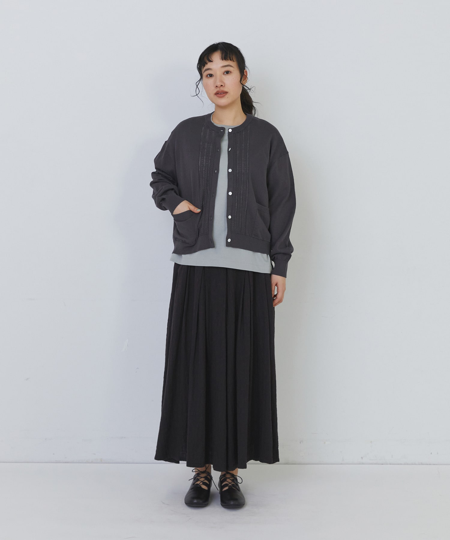 【congés payés】14G麻綿透かしカーディガン 詳細画像 ブラック 1