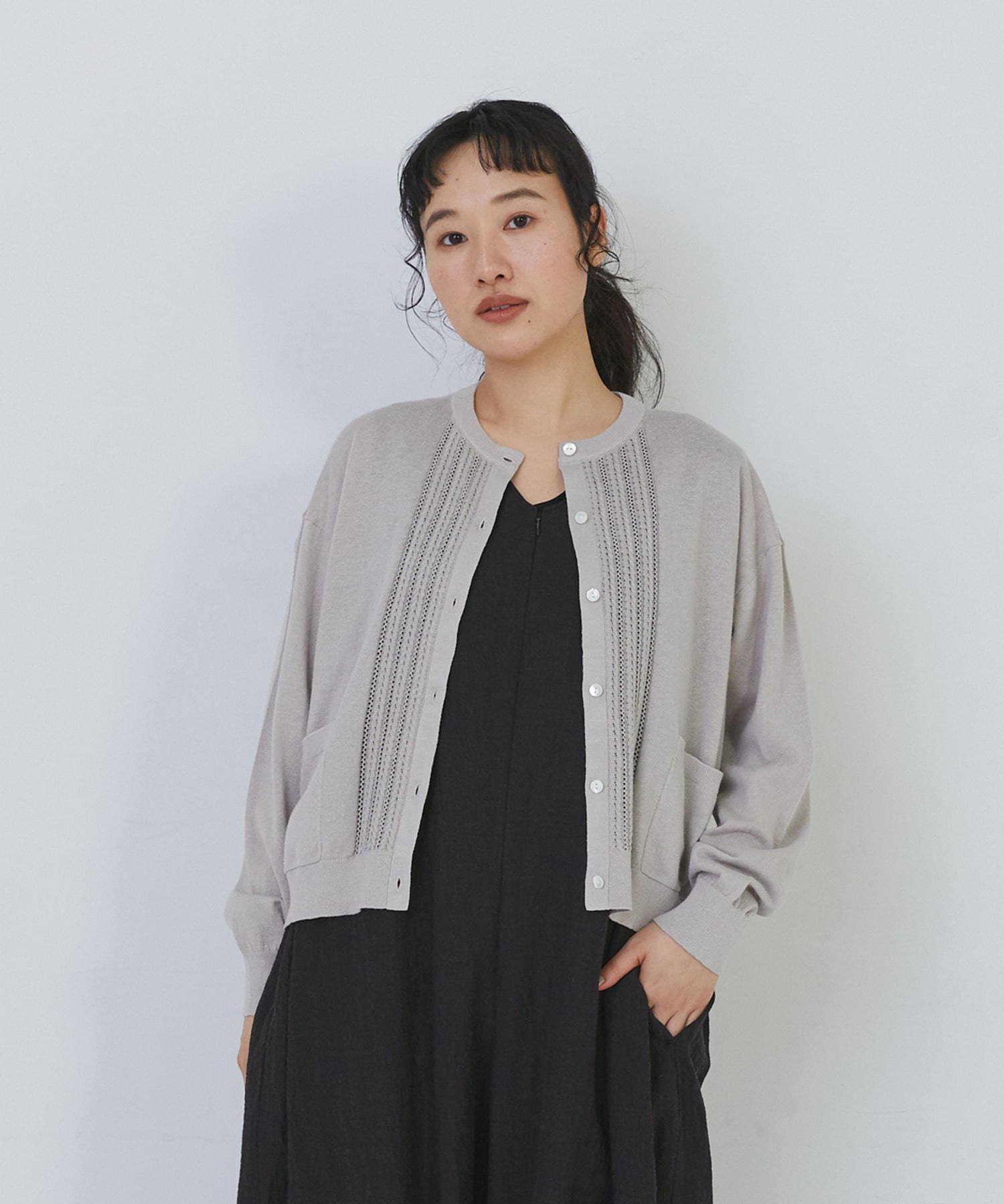 【congés payés】14G麻綿透かしカーディガン 詳細画像 ブラック 13