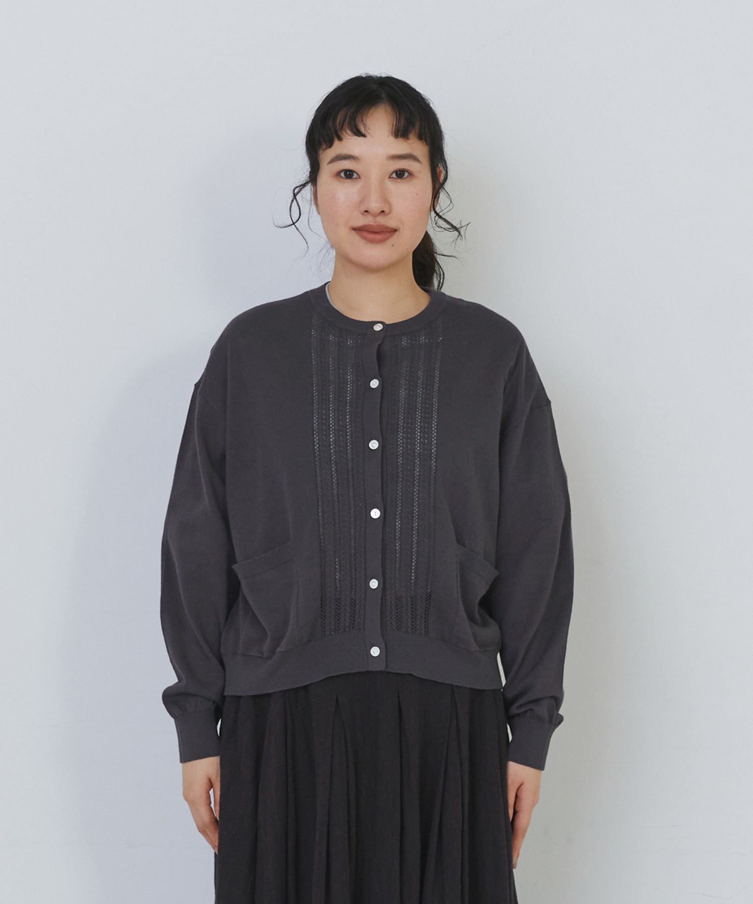 【congés payés】14G麻綿透かしカーディガン 詳細画像 ブラック 6