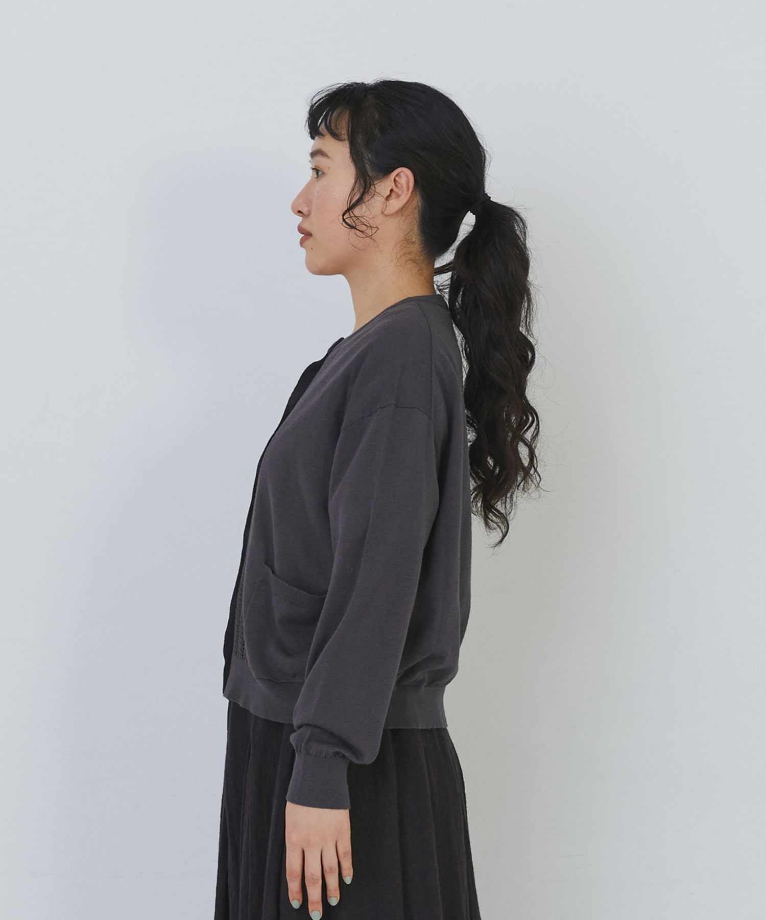 【congés payés】14G麻綿透かしカーディガン 詳細画像 ブラック 7