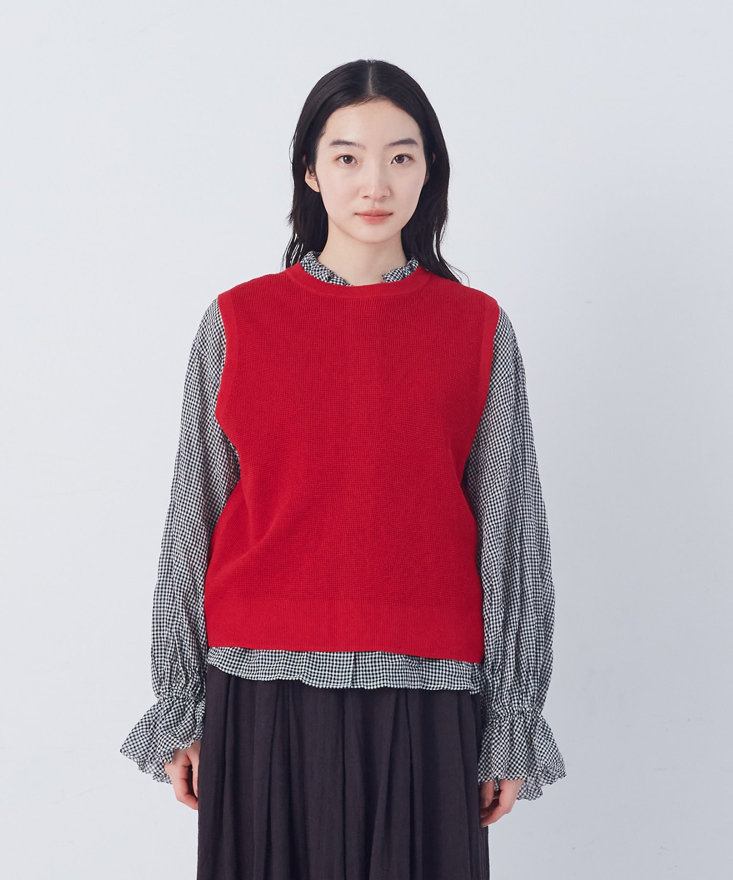 【congés payés】14G麻綿ワッフル編み2WAYベスト 詳細画像 ブラック 11