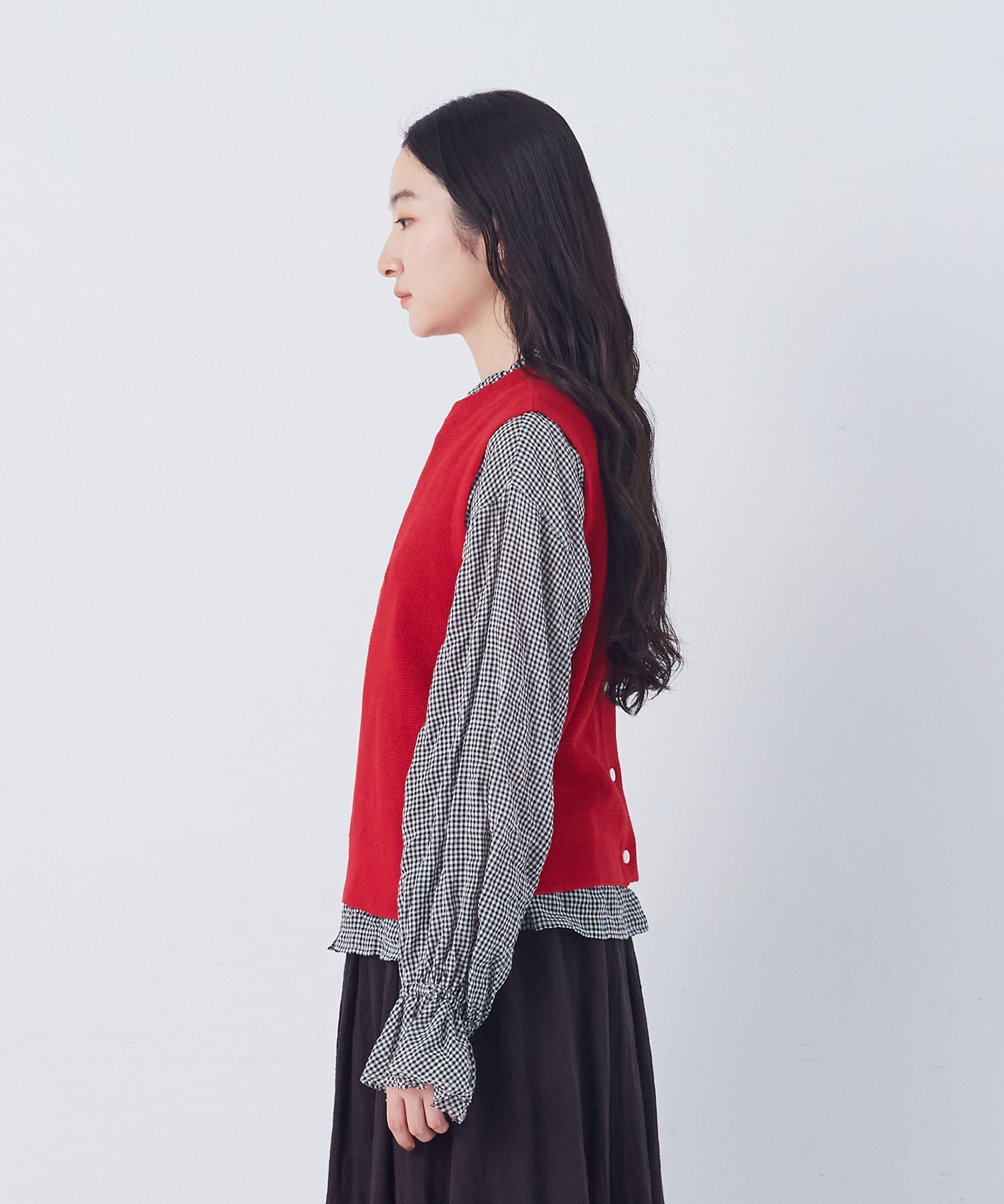 【congés payés】14G麻綿ワッフル編み2WAYベスト 詳細画像 ブラック 12