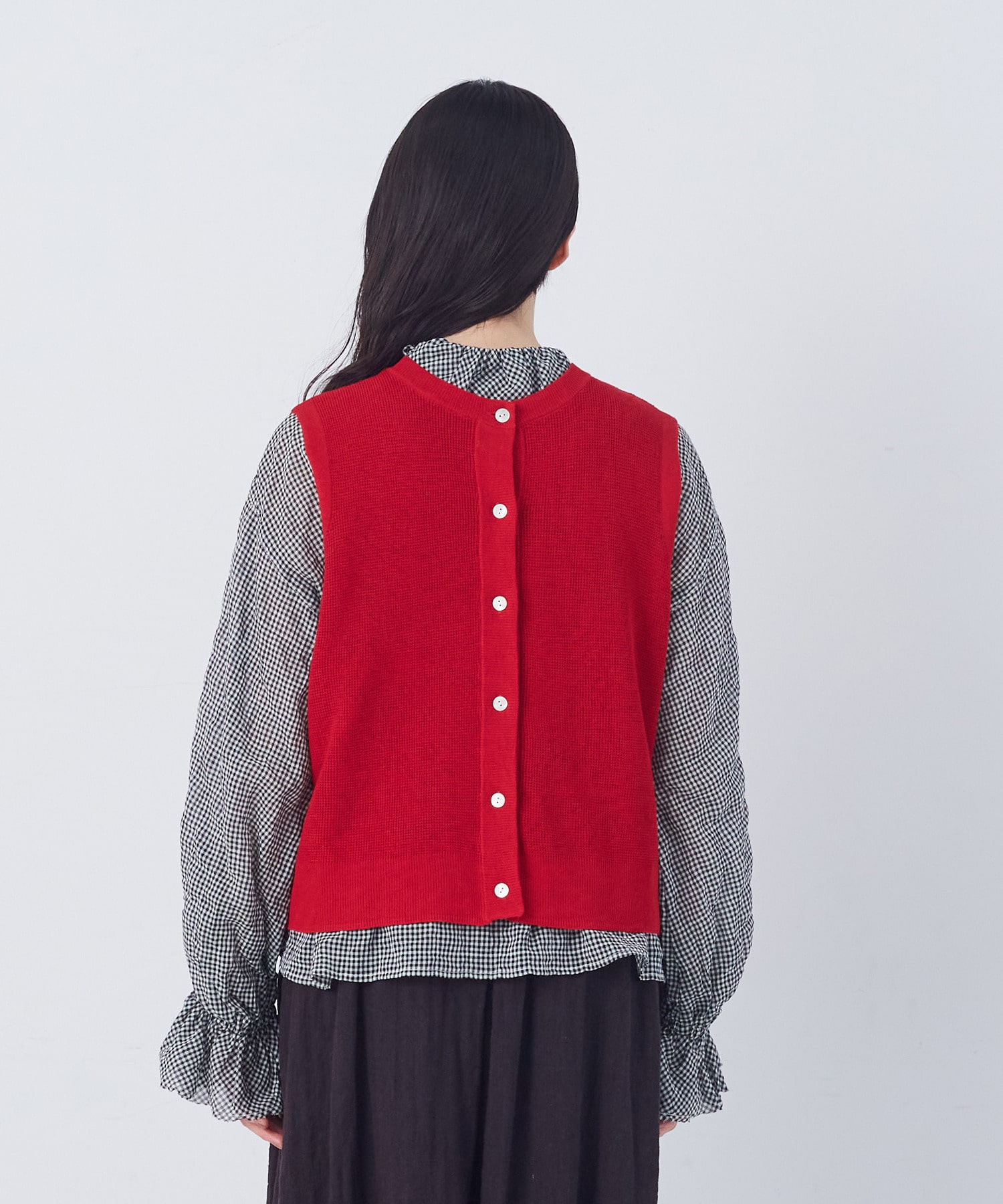 【congés payés】14G麻綿ワッフル編み2WAYベスト 詳細画像 ブラック 13