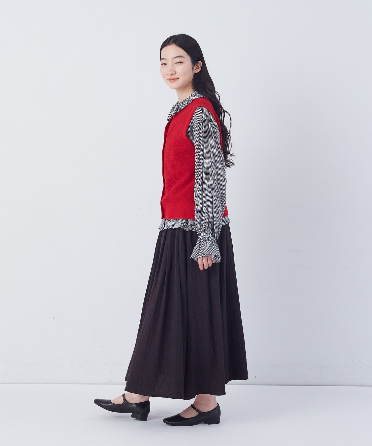 【congés payés】14G麻綿ワッフル編み2WAYベスト 詳細画像 ブラック 2