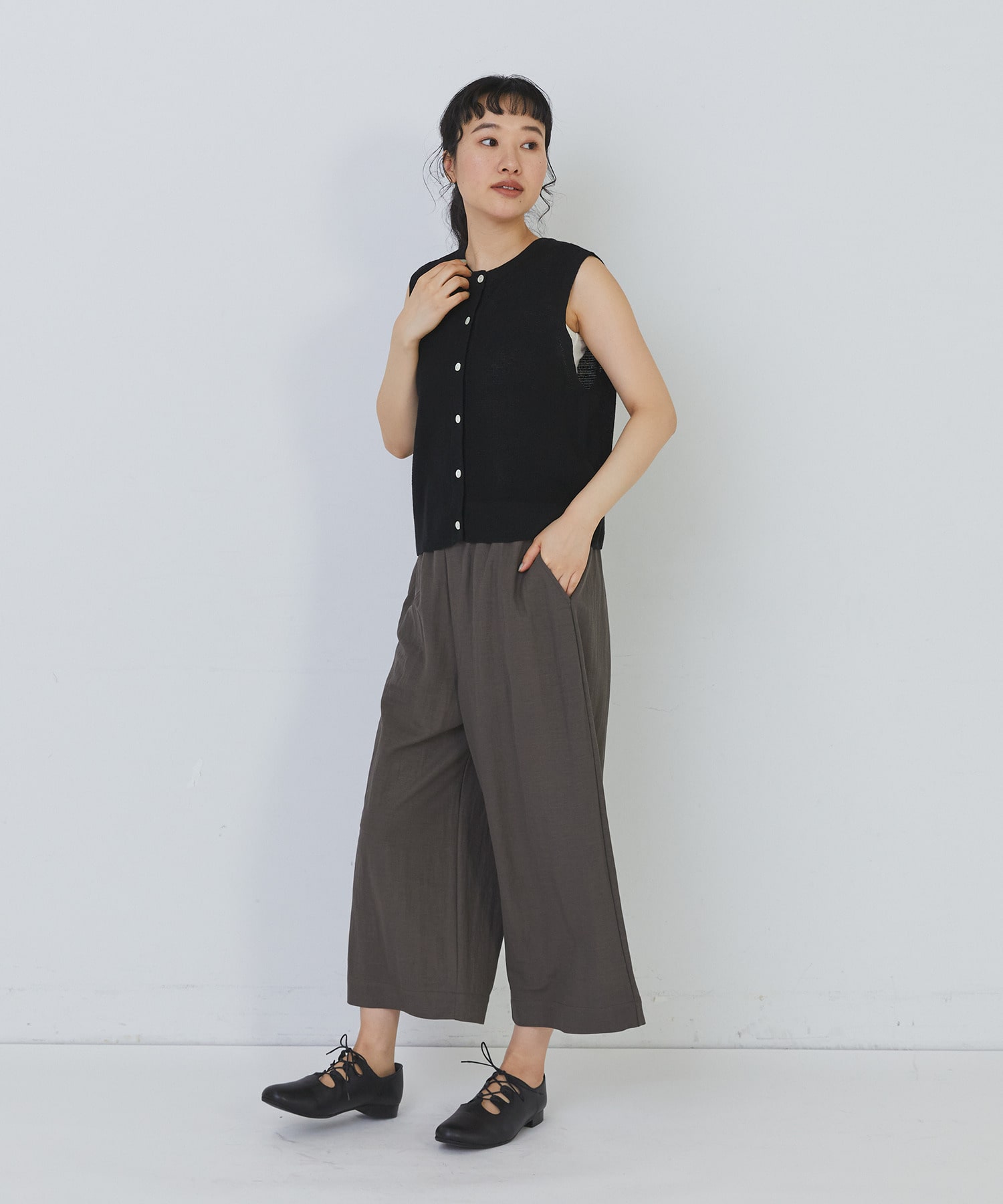 【congés payés】14G麻綿ワッフル編み2WAYベスト 詳細画像 ブラック 25