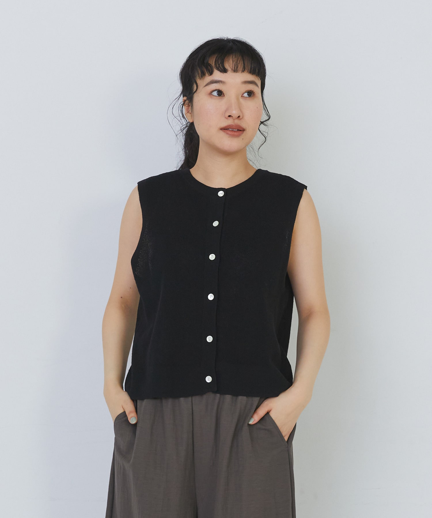 【congés payés】14G麻綿ワッフル編み2WAYベスト 詳細画像 ブラック 27