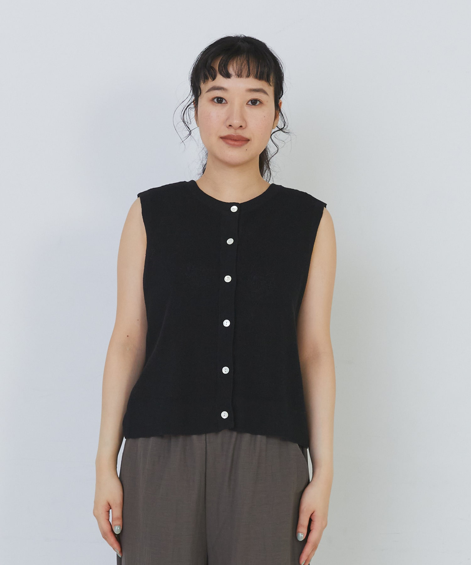 【congés payés】14G麻綿ワッフル編み2WAYベスト 詳細画像 ブラック 28