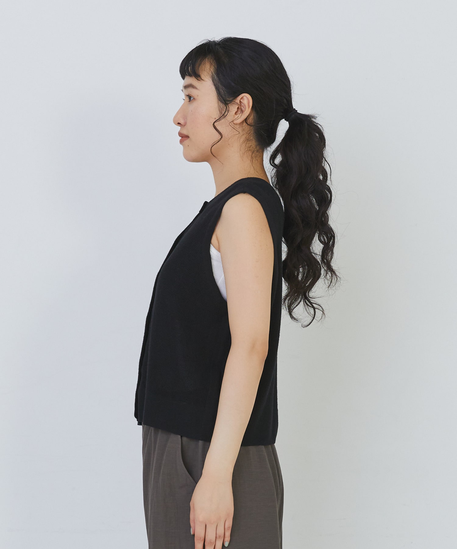 【congés payés】14G麻綿ワッフル編み2WAYベスト 詳細画像 ブラック 29