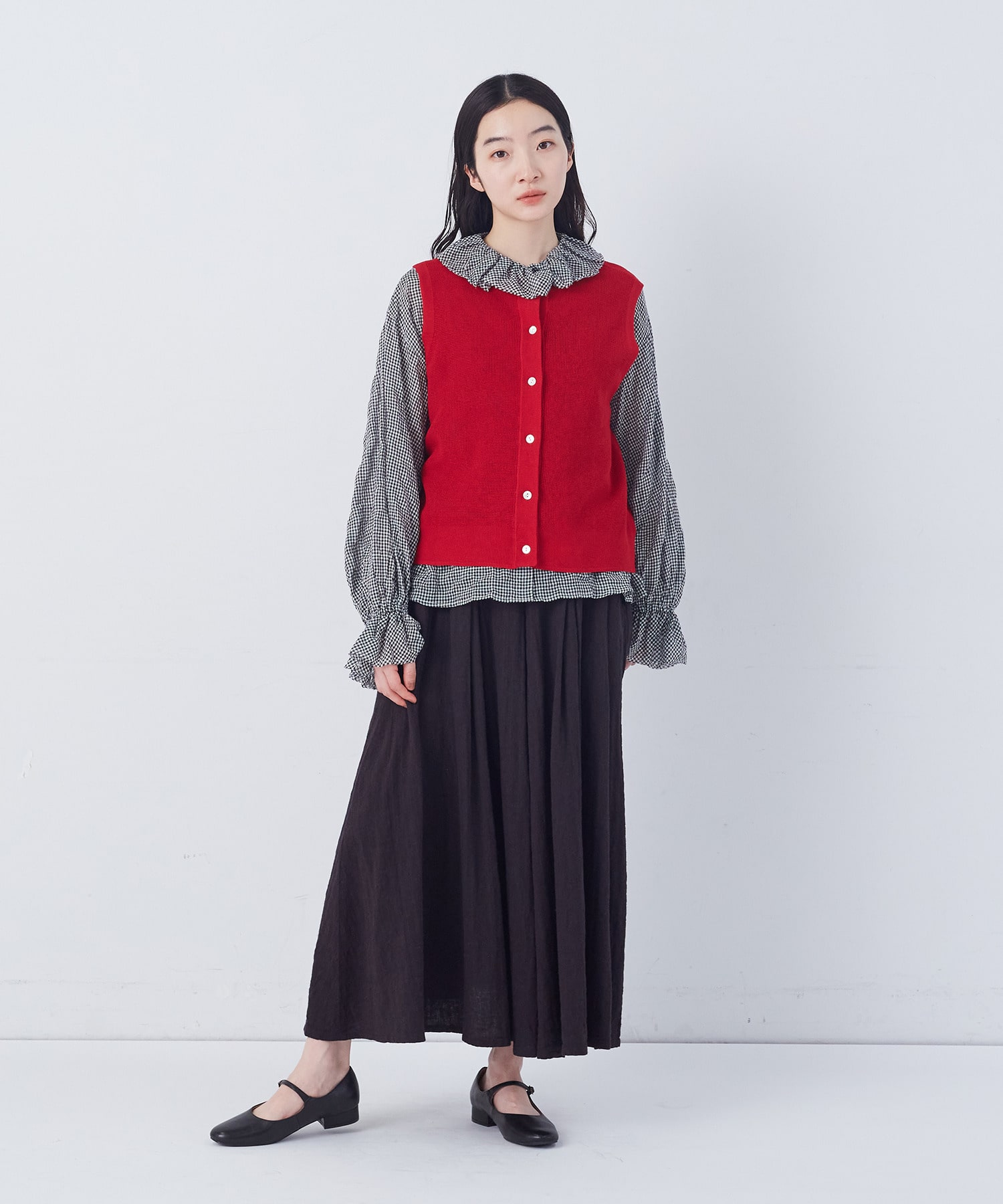 【congés payés】14G麻綿ワッフル編み2WAYベスト 詳細画像 ブラック 4