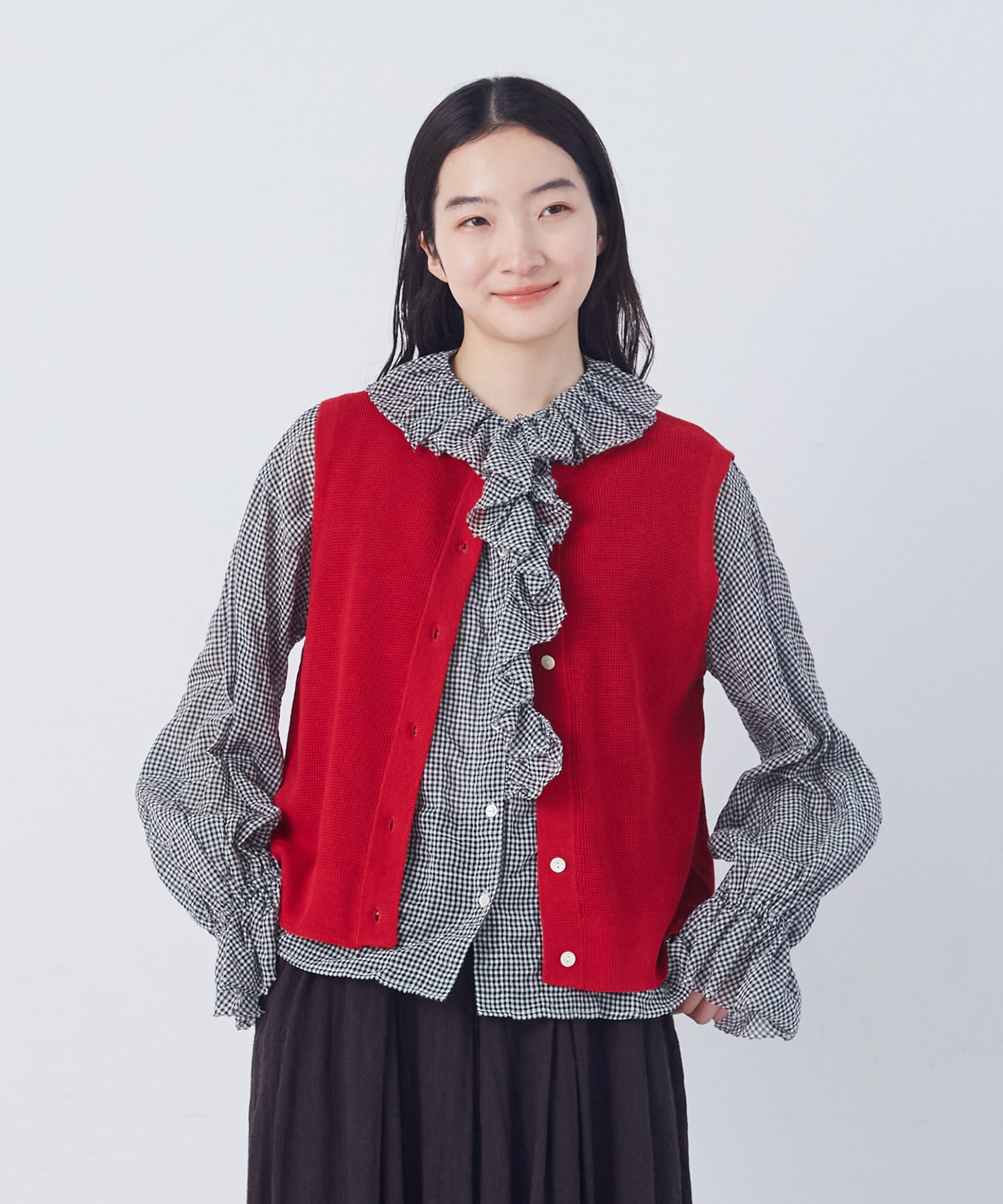 【congés payés】14G麻綿ワッフル編み2WAYベスト 詳細画像 ブラック 5