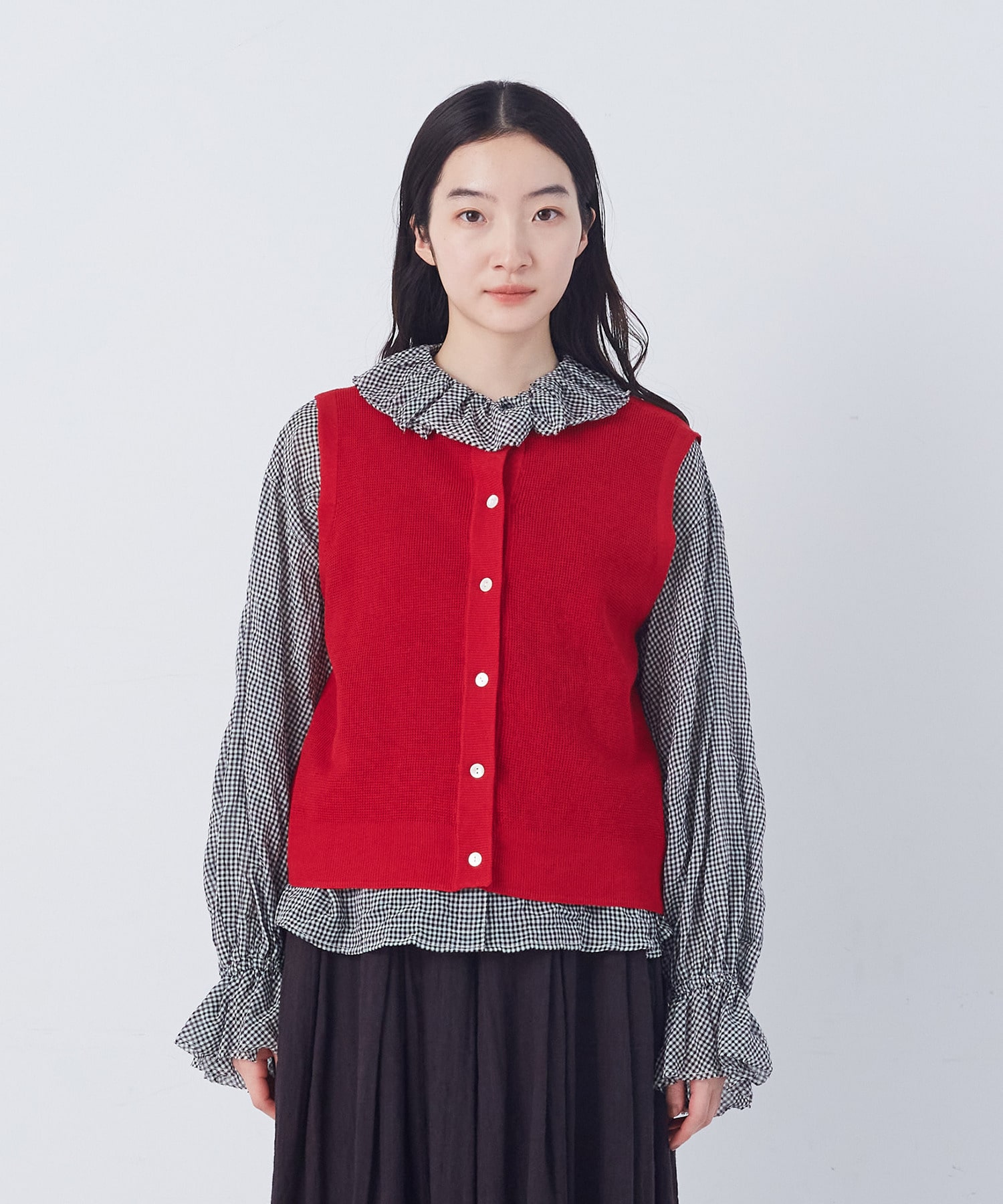 【congés payés】14G麻綿ワッフル編み2WAYベスト 詳細画像 ブラック 6