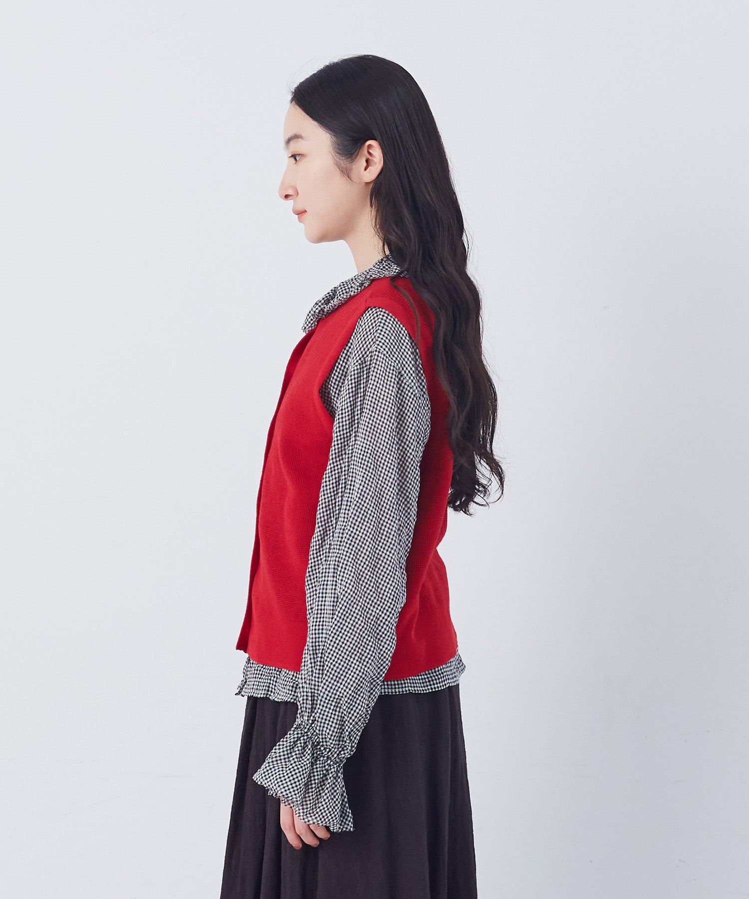 【congés payés】14G麻綿ワッフル編み2WAYベスト 詳細画像 ブラック 7