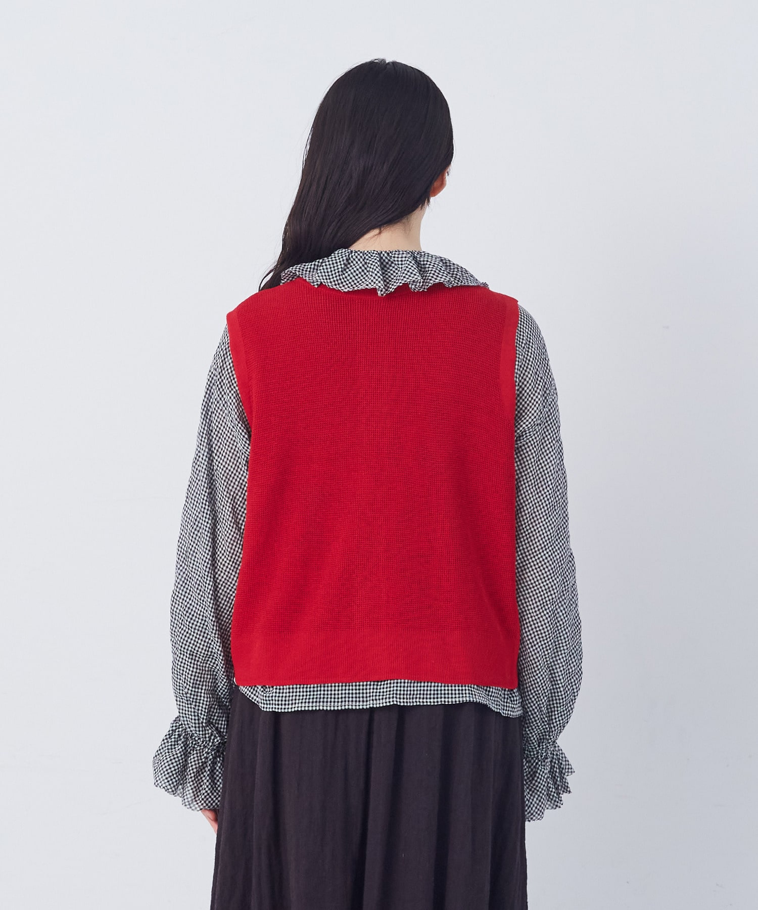 【congés payés】14G麻綿ワッフル編み2WAYベスト 詳細画像 ブラック 8