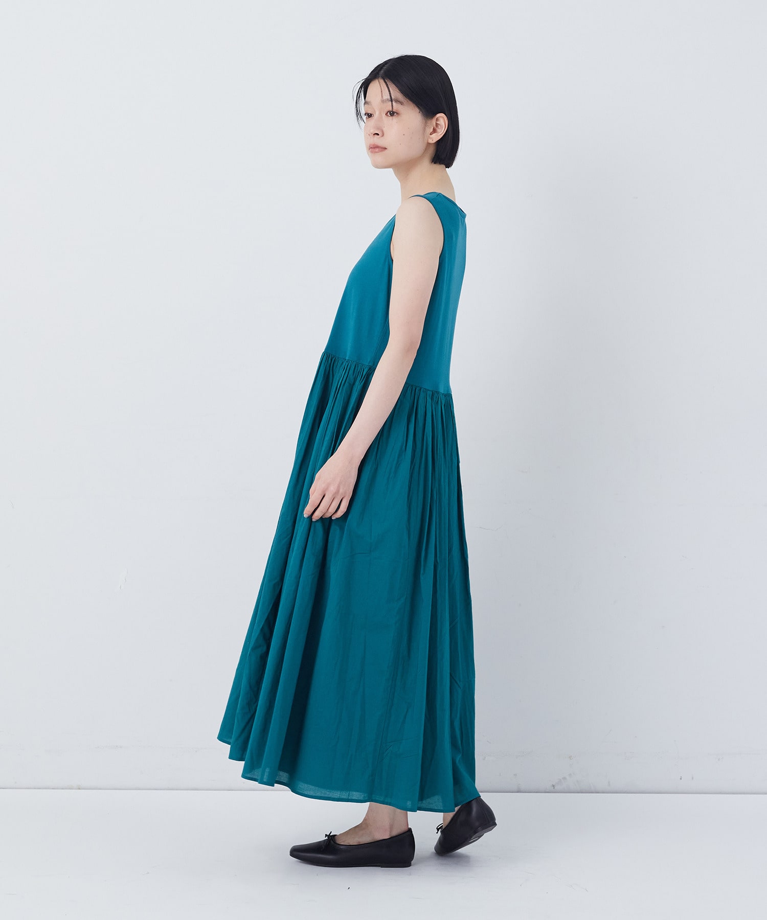 【congés payés】2重布帛ノースリーブワンピース 詳細画像 ブラック 10