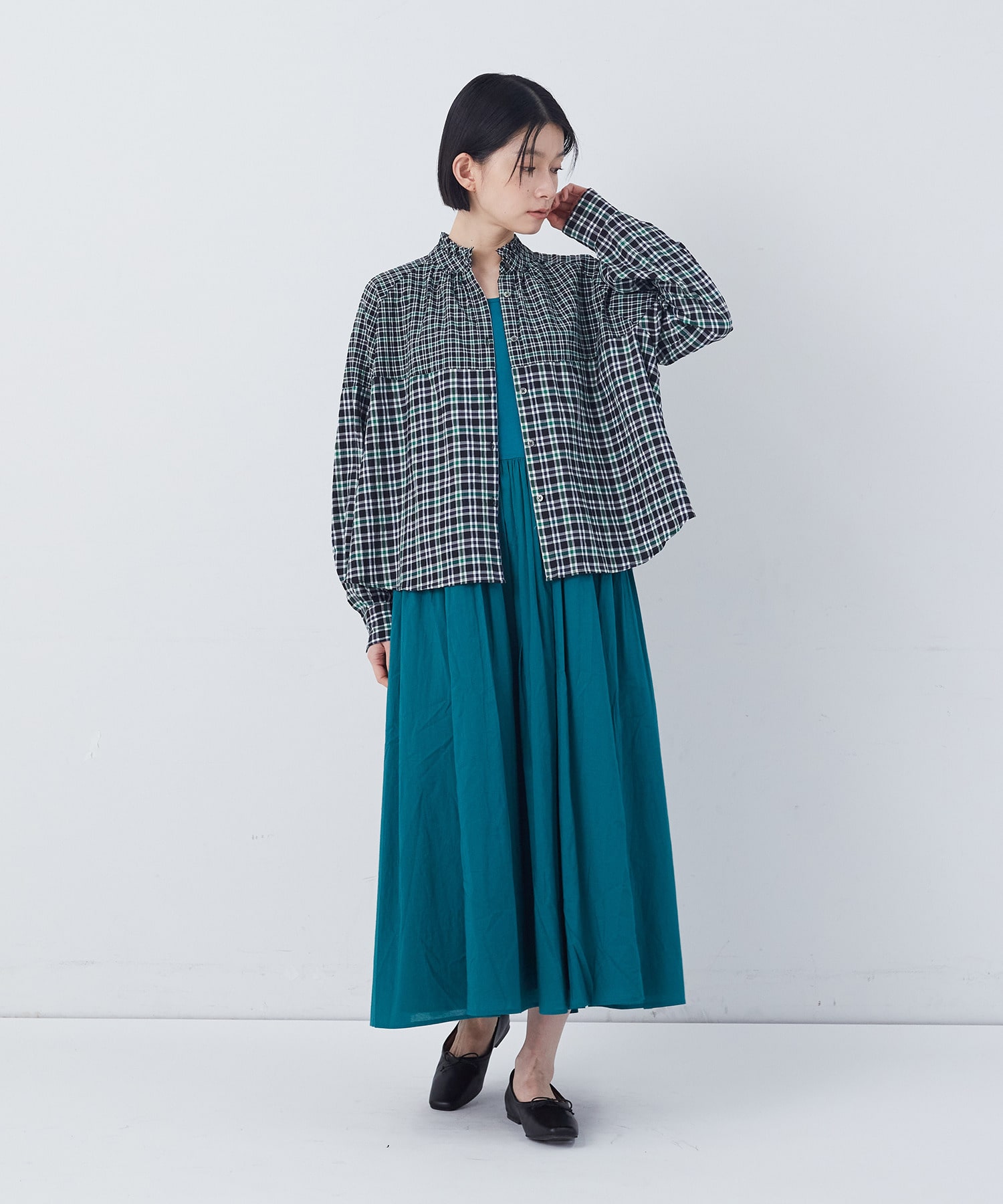 【congés payés】2重布帛ノースリーブワンピース 詳細画像 ブラック 12