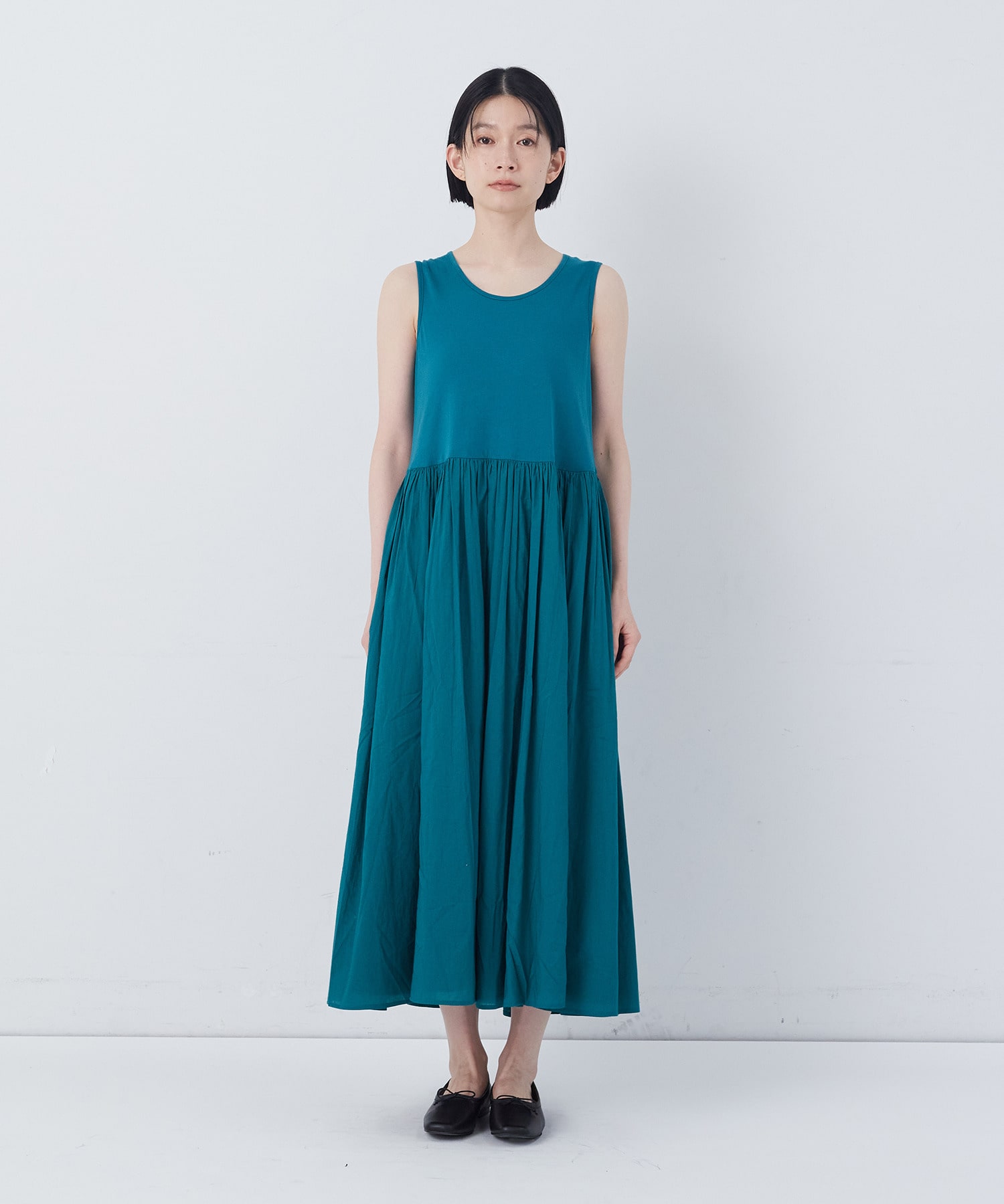 【congés payés】2重布帛ノースリーブワンピース 詳細画像 ブラック 14