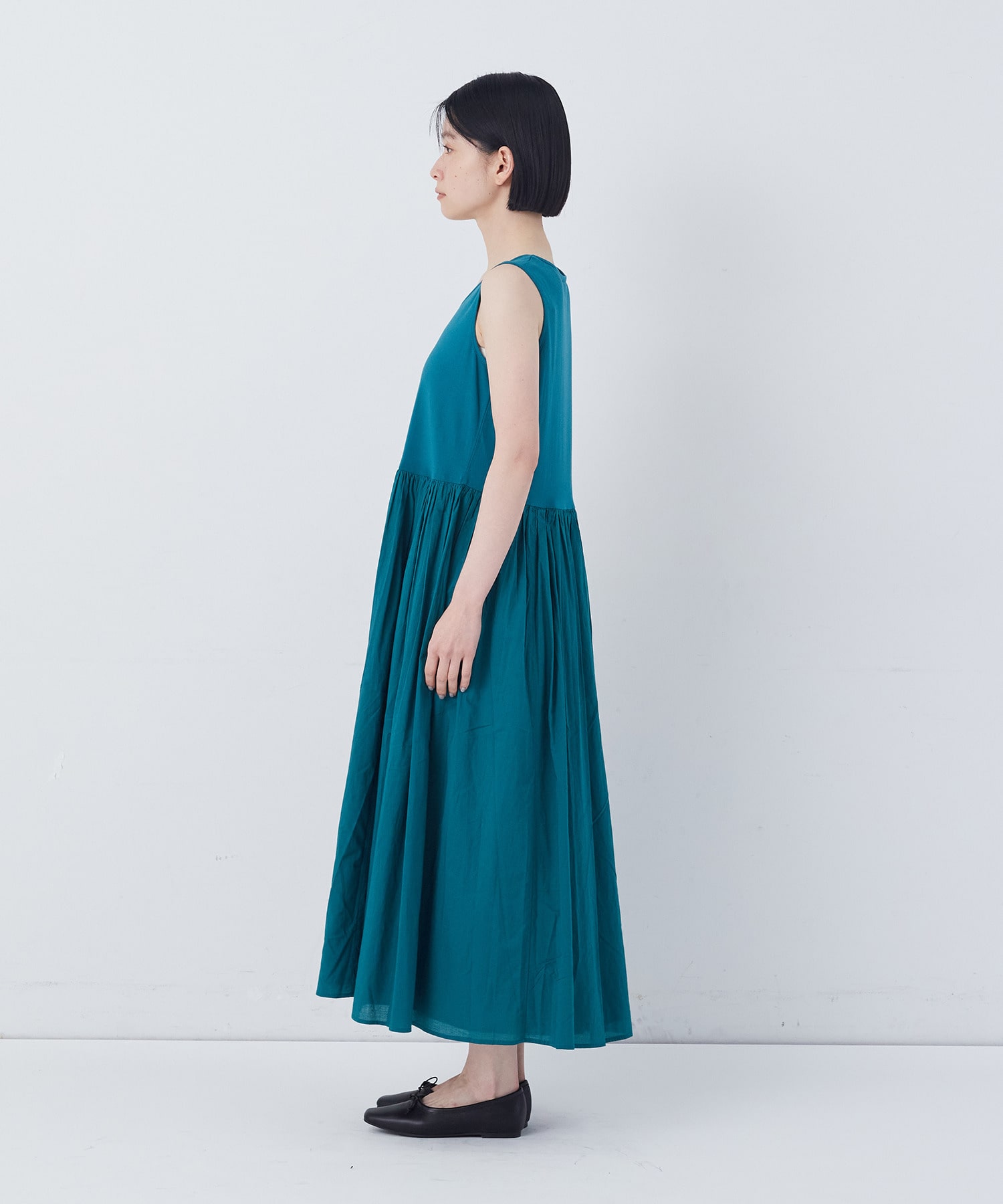 【congés payés】2重布帛ノースリーブワンピース 詳細画像 ブラック 15