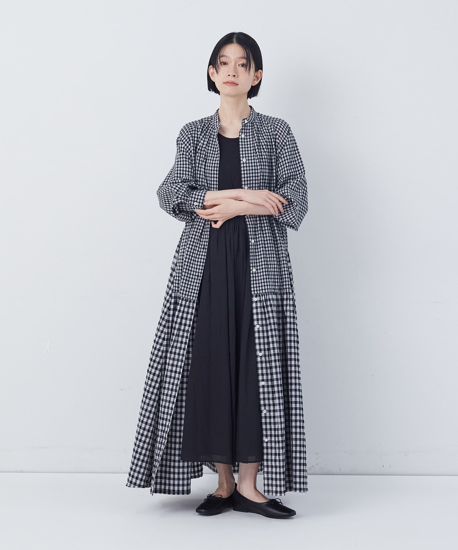 【congés payés】2重布帛ノースリーブワンピース 詳細画像 ブラック 20