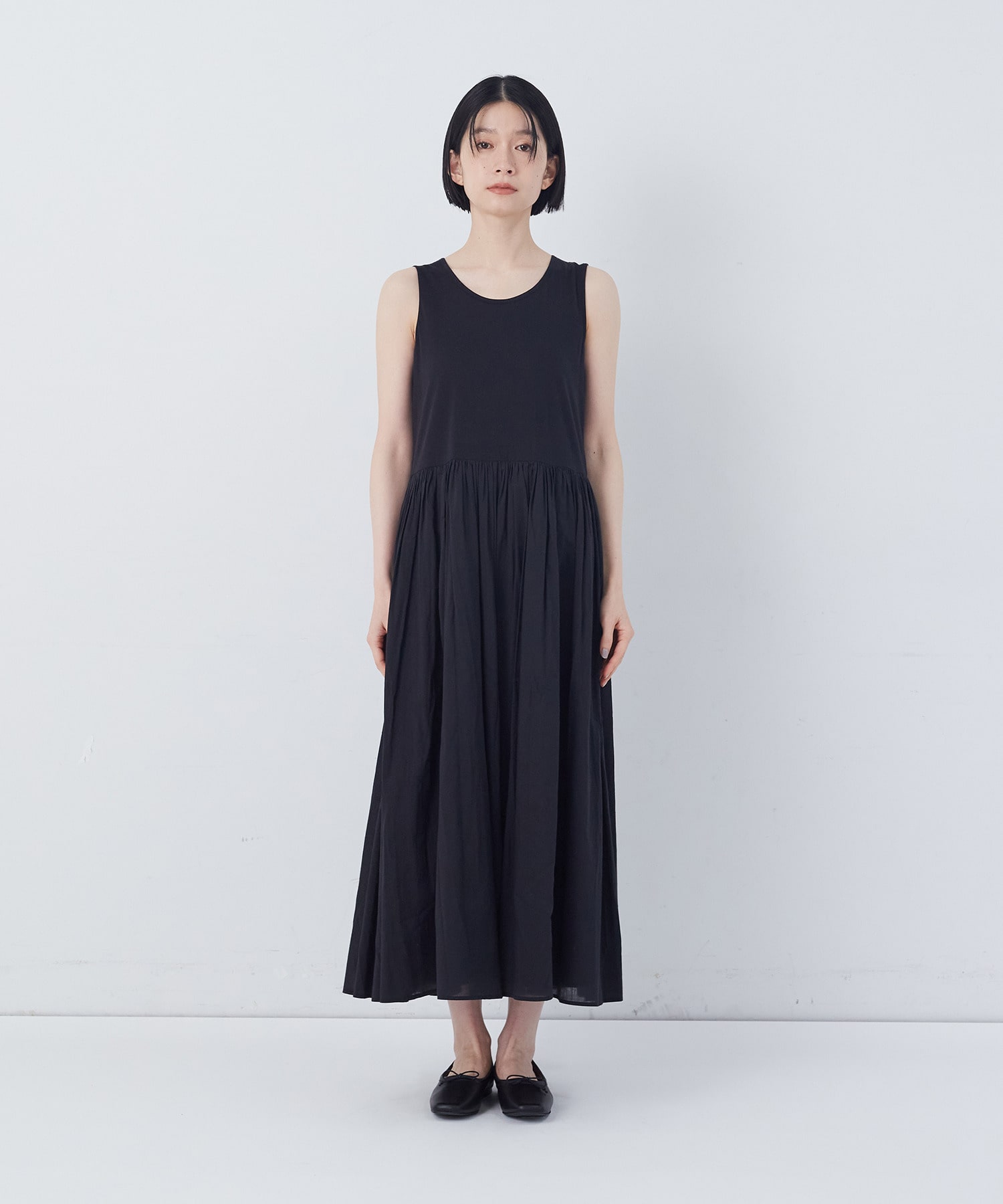 【congés payés】2重布帛ノースリーブワンピース 詳細画像 ブラック 22