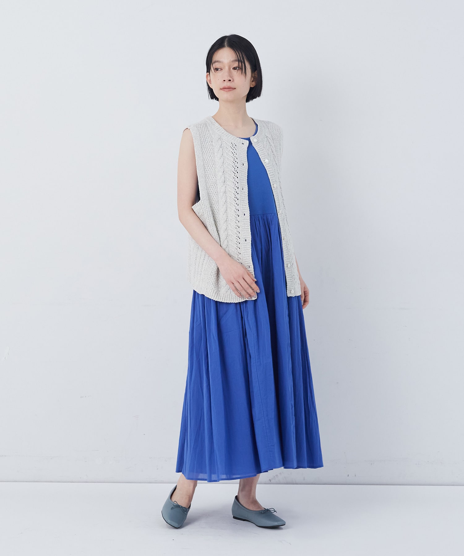 【congés payés】2重布帛ノースリーブワンピース 詳細画像 ブラック 28