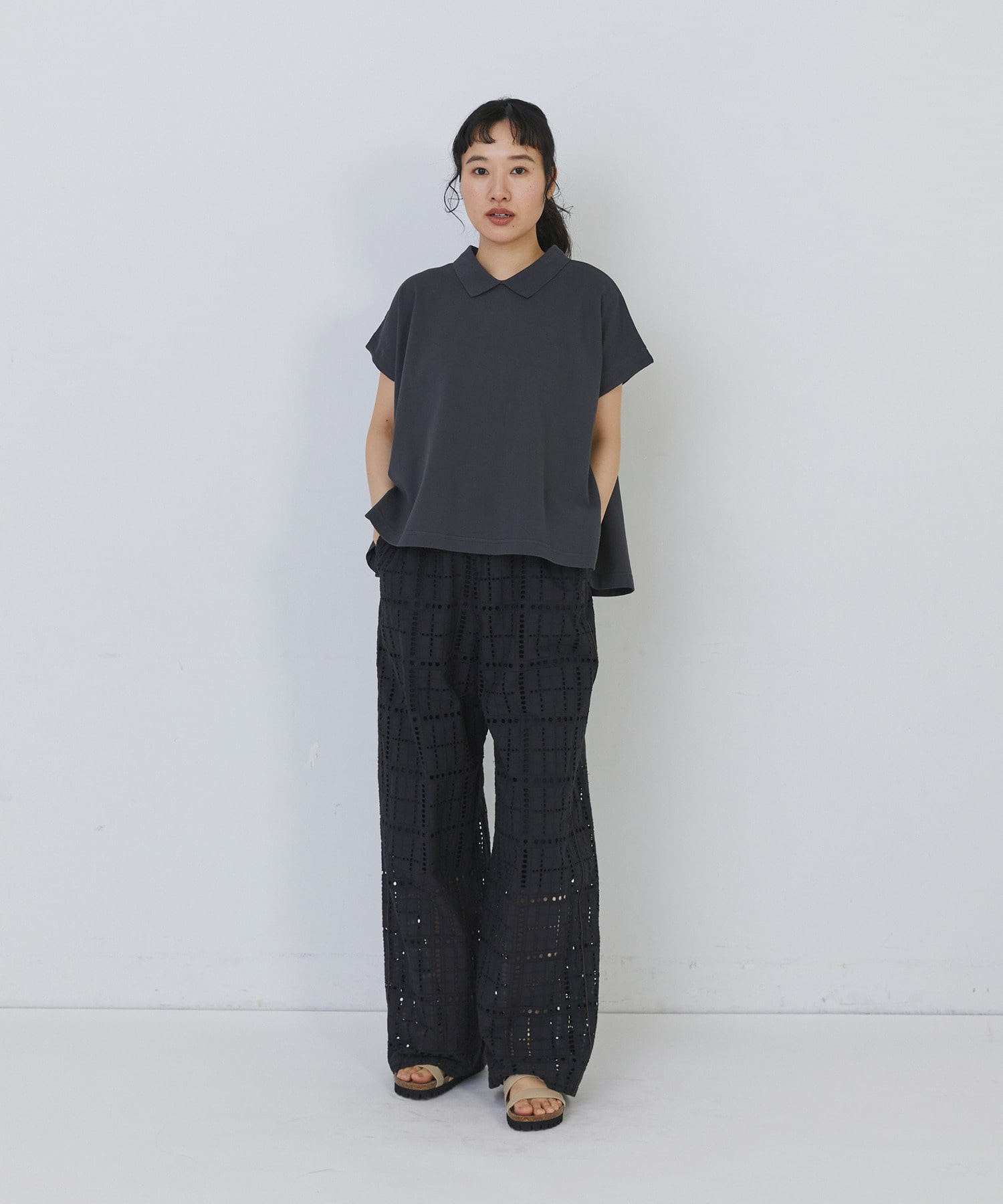 【congés payés】フレアーポロシャツ 詳細画像 チャコールグレー 8