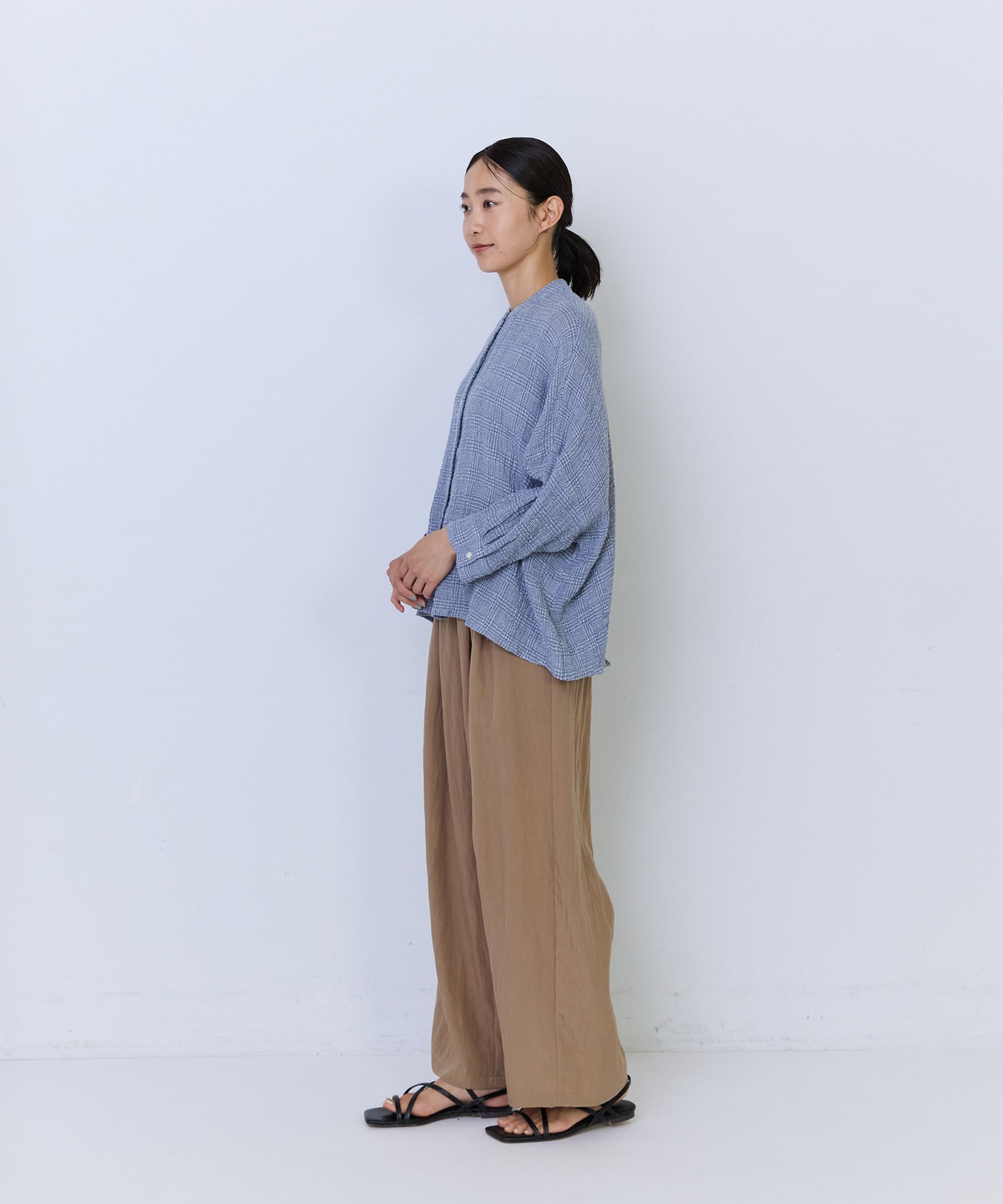 【ADIEU TRISTESSE】コットンリネンワイドシルエットブラウス 詳細画像 ブルー系その他 2
