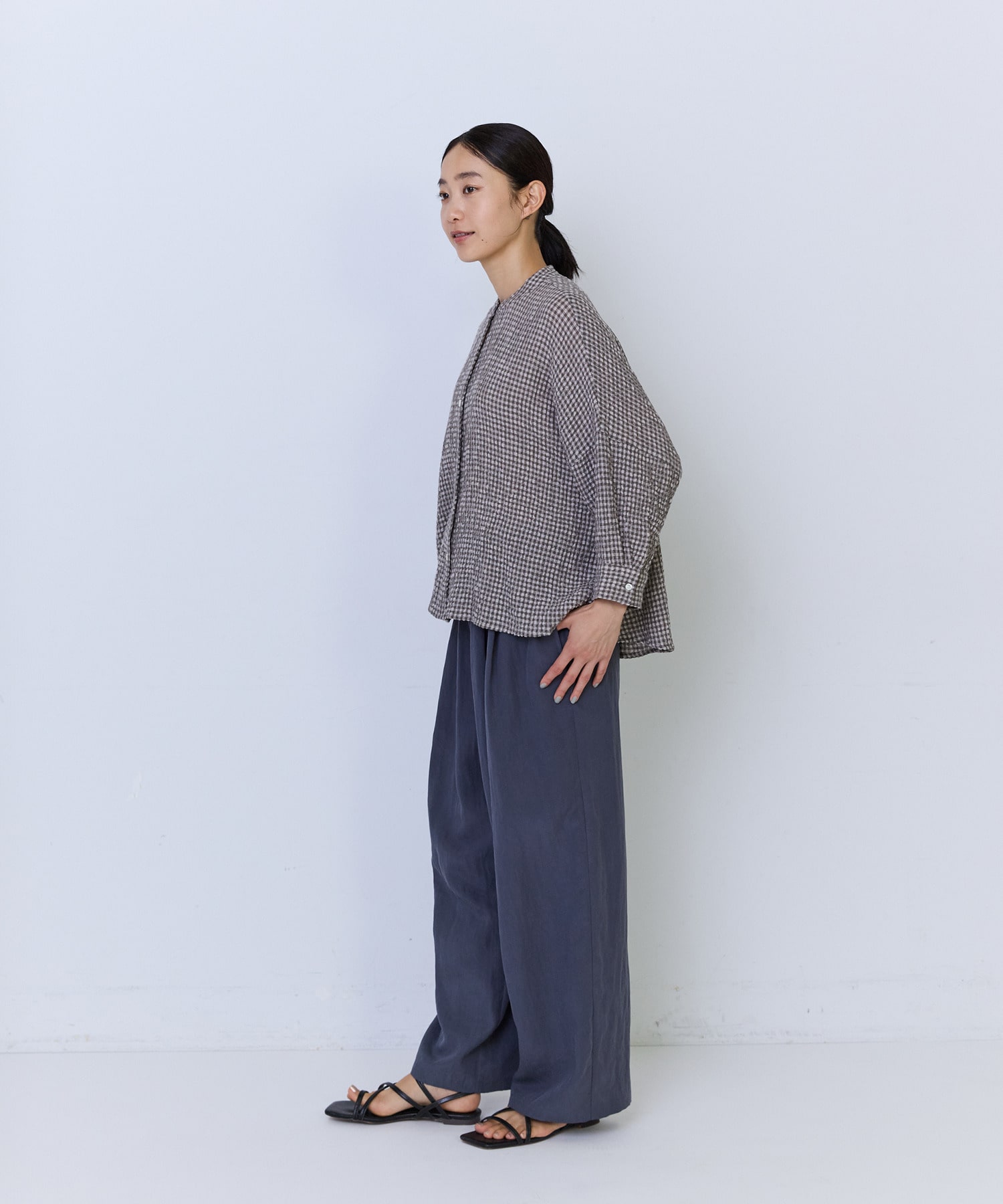【ADIEU TRISTESSE】コットンリネンワイドシルエットブラウス 詳細画像 ブルー系その他 8