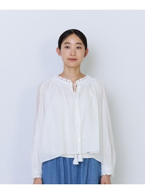 【ADIEU TRISTESSE】インドコットンクロシェトリミングブラウス 詳細画像 ブル－グレ－ 4