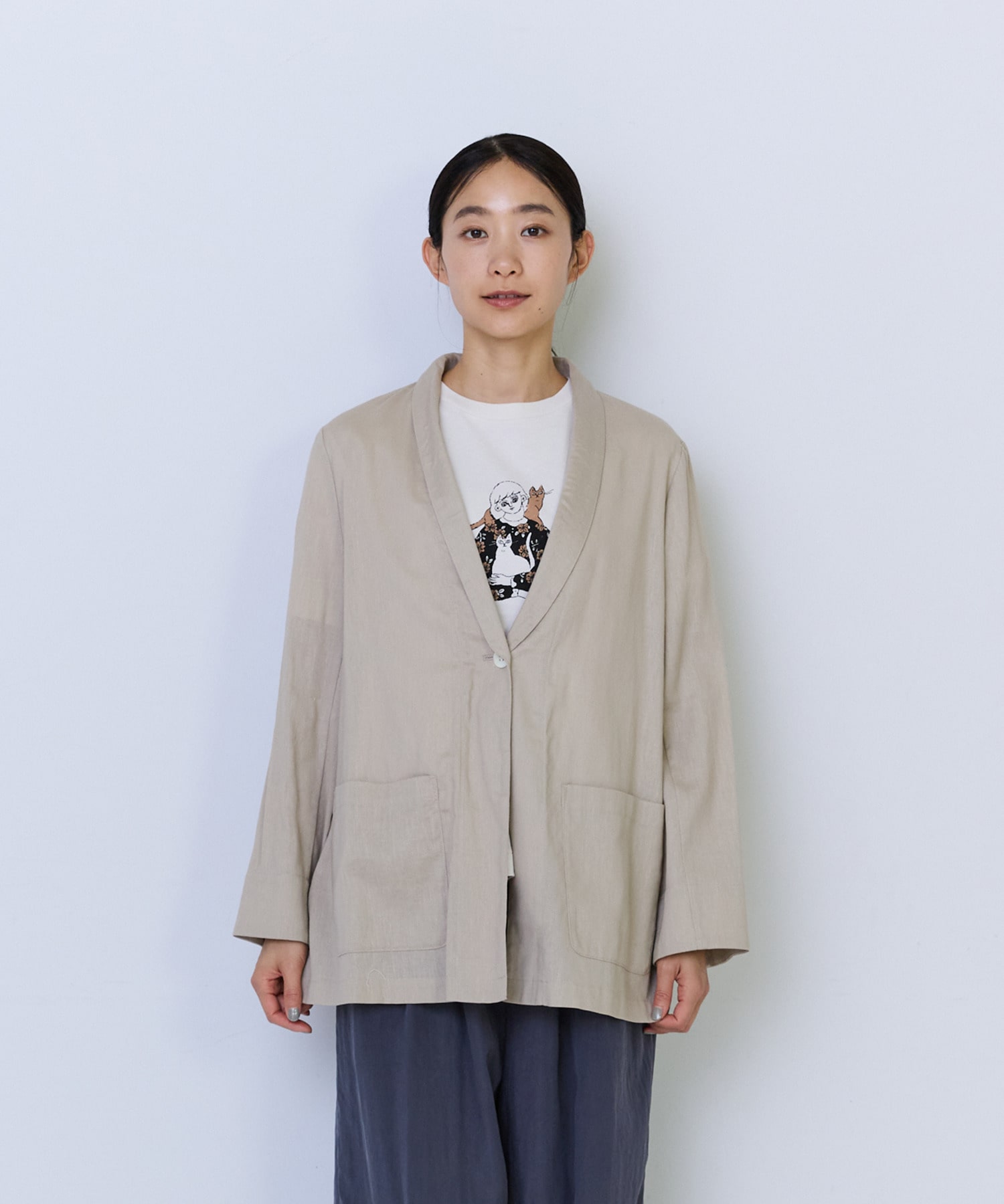 【ADIEU TRISTESSE】コットンリネンショールカラージャケット 詳細画像 ネイビー 10