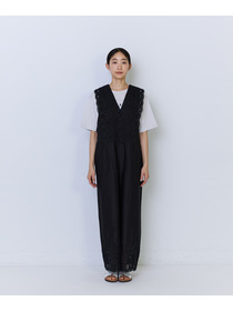 【ADIEU TRISTESSE】カットワーク刺繍サロペット 詳細画像 ブラック 10