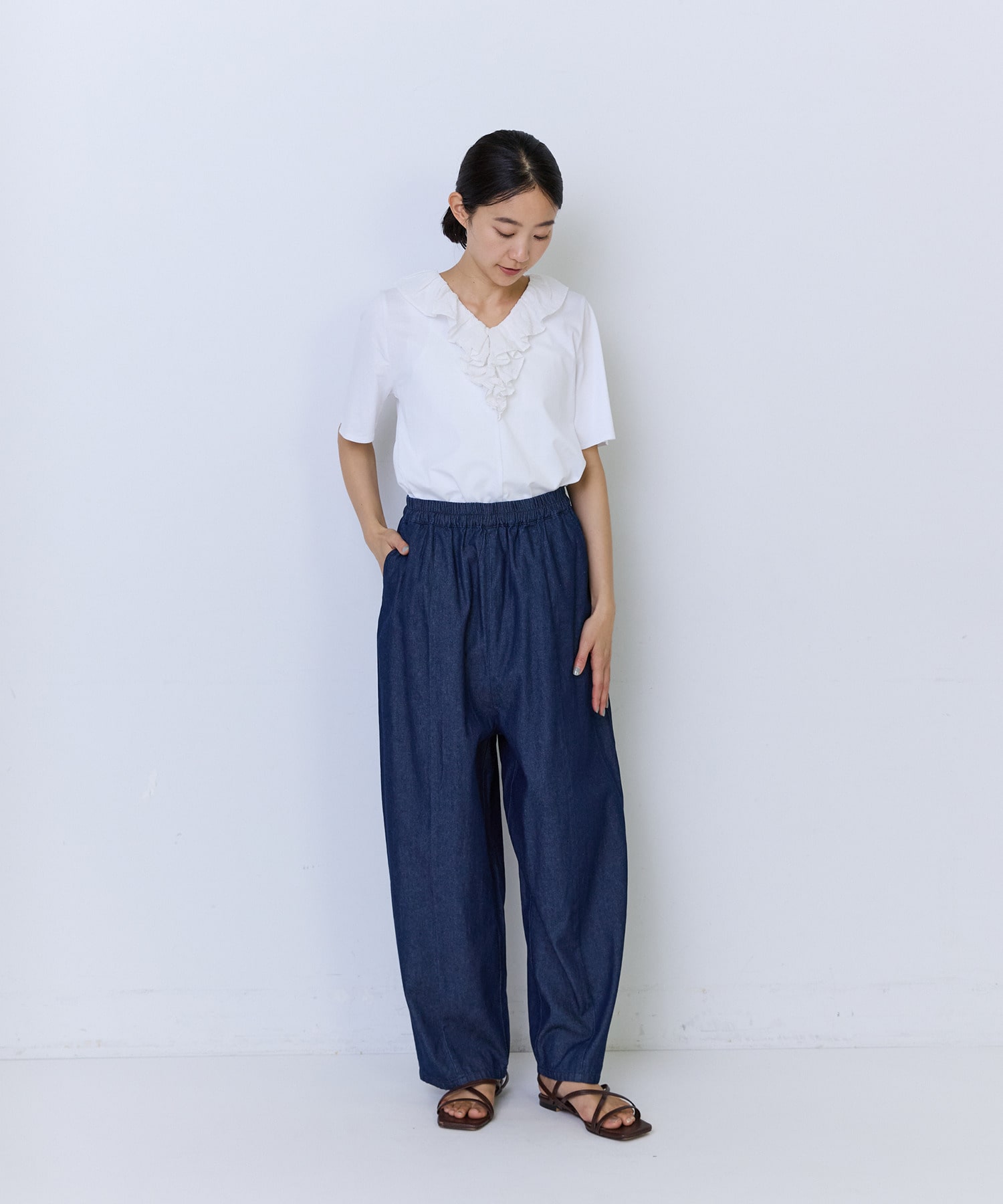 【ADIEU TRISTESSE】4.8ozデニムバレルレッグパンツ 詳細画像 インディゴブルー 7