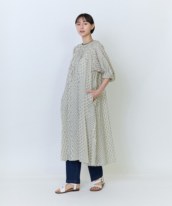 【LOISIR】インドコットンボイル小紋柄プリントワンピース