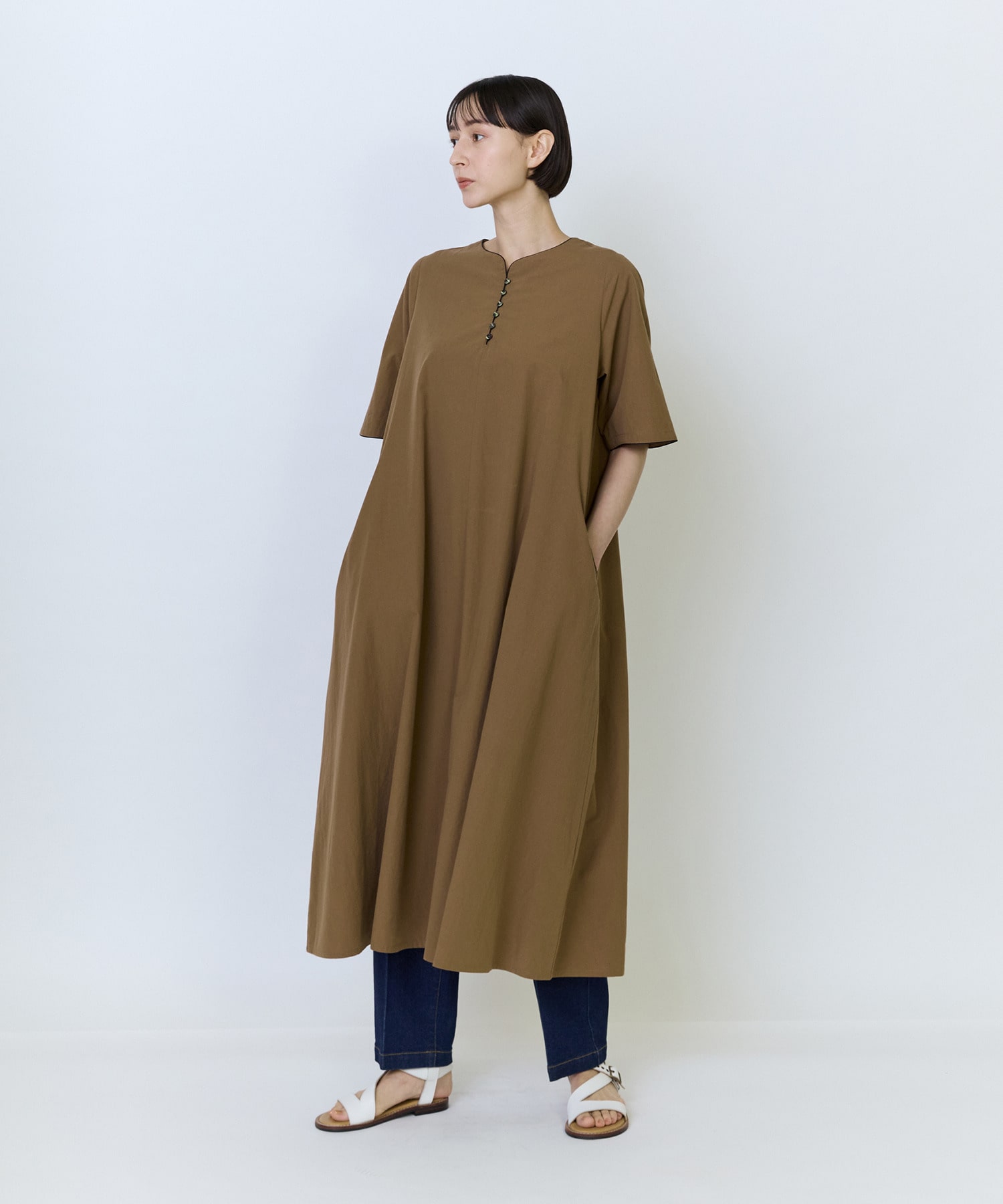 【LOISIR】コットンブロードAラインワンピース 詳細画像 チャコールグレー 1