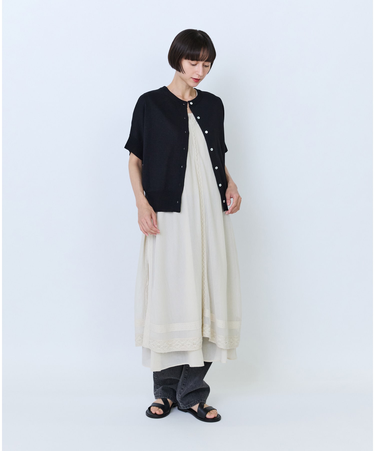 【LOISIR】【2WAY】インドコットンチュール刺繍ワンピース 詳細画像 ベージュ 1