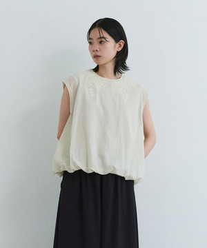 【LOISIR】インドコットンチュール刺繍バルーンブラウス 詳細画像 ベージュ 1