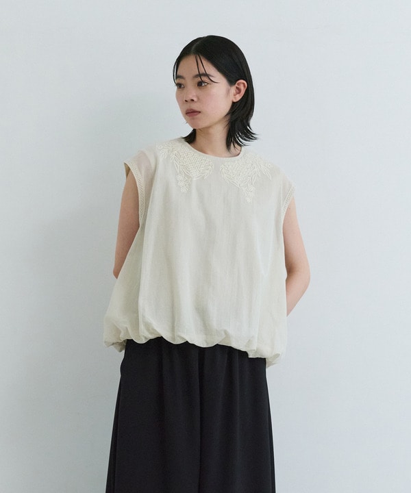 【LOISIR】インドコットンチュール刺繍バルーンブラウス