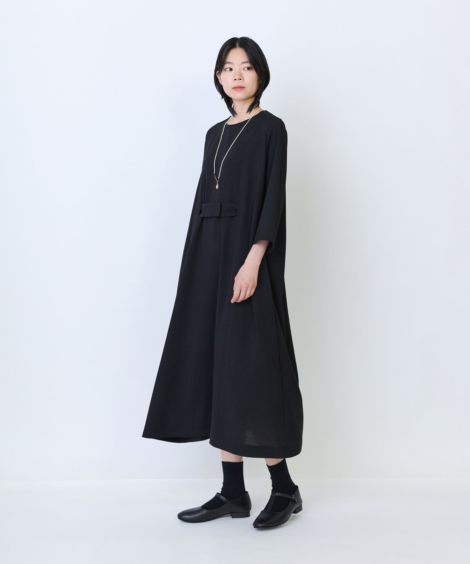 【LOISIR】エステルドライツイルベルテッドワンピース 詳細画像 ブラック 2