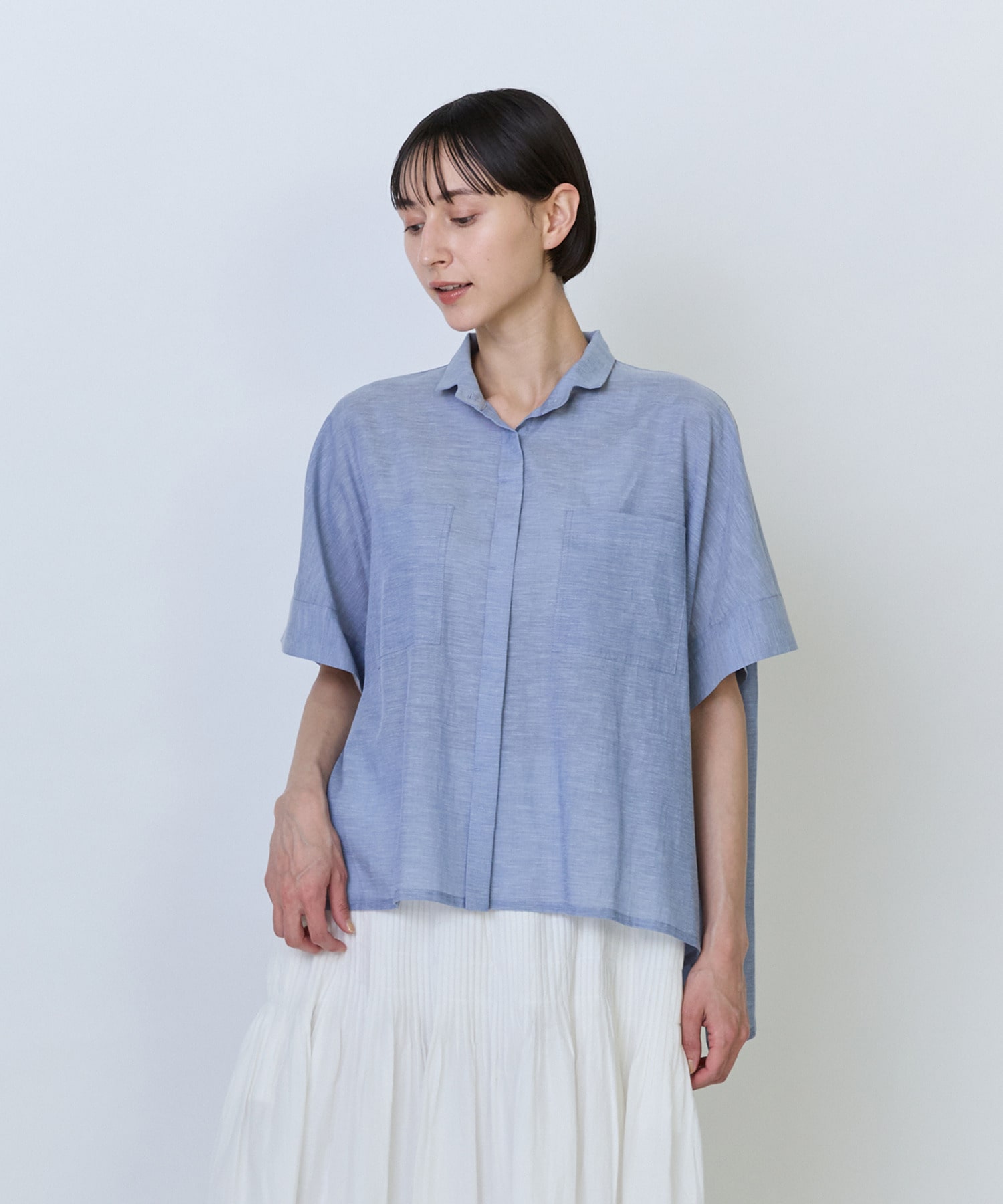 【LOISIR】エステル綿麻ローンオーバーシャツ 詳細画像 サックスブルー 1