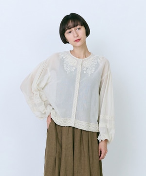 【LOISIR】インドコットンチュール刺繍ブラウス 詳細画像 ベージュ 1