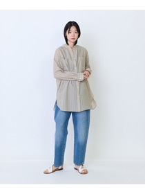 【LOISIR】エステルコットンストライプチュニックブラウス 詳細画像 ベージュ系その他 2