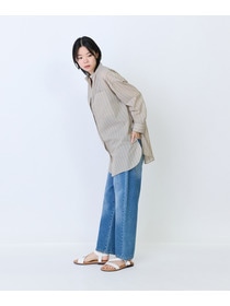 【LOISIR】エステルコットンストライプチュニックブラウス 詳細画像 ベージュ系その他 3