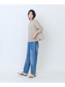 【LOISIR】エステルコットンストライプボトルスリーブブラウス 詳細画像 ベージュ系その他 2