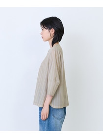 【LOISIR】エステルコットンストライプボトルスリーブブラウス 詳細画像 ベージュ系その他 5