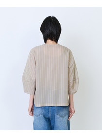【LOISIR】エステルコットンストライプボトルスリーブブラウス 詳細画像 ベージュ系その他 6