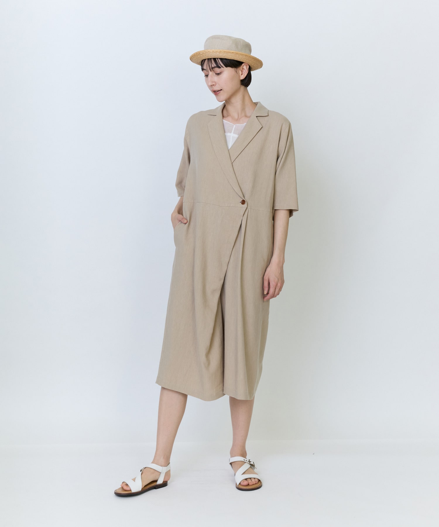【LOISIR】テンセルコットンリネンオールインワン 詳細画像 ベージュ 1